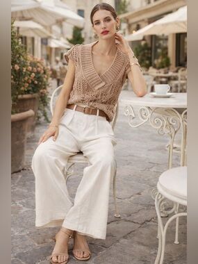 Free People Hand-Knit Crochet Sweater Vest – Boho Luxe Statement (Size M)